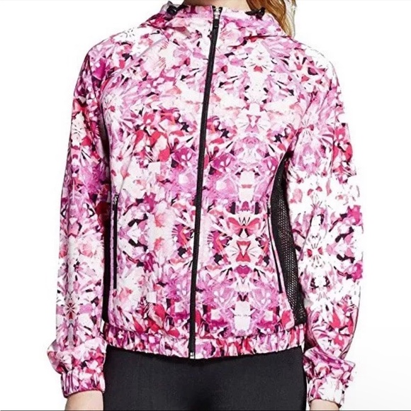 Champion Women's Zip-Up Pink Floral Print Hooded Athletic Windbreaker - Picture 8 of 8
